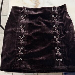 Forever 21 Dark Brown Velvet Lace-Up Mini Skirt